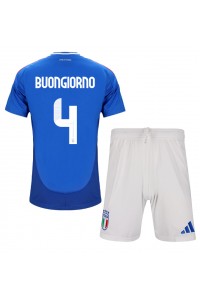 Italië Alessandro Buongiorno #4 Babytruitje Thuis tenue Kind EK 2024 Korte Mouw (+ Korte broeken)